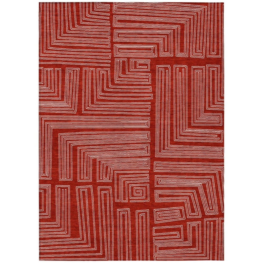 HomeRoots 5' Bold Red and Ivory Geometric Area Rug - Stylish, Washable, Indoor-Outdoor Durability for High Traffic 5' X 8' 600859