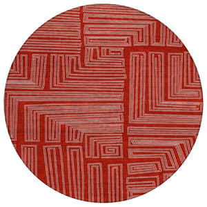 HomeRoots 5' Bold Red and Ivory Geometric Area Rug - Stylish, Washable, Indoor-Outdoor Durability for High Traffic 8' Round 600860