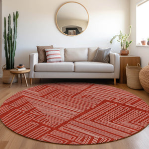 Homeroots 3' Beige And Ivory Geometric Washable Area Rug - Perfect For Indoor And Outdoor Spaces! 8' Round Polyester 600860