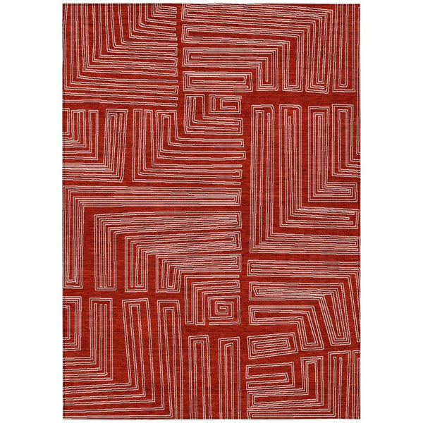 HomeRoots 9' X 12' Bold Red and Ivory Geometric Area Rug - Washable, Durable, Perfect for Indoor & Outdoor Use 600862
