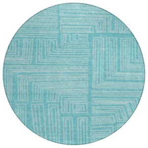 HomeRoots 5' Refresh Your Space with a Stylish Turquoise and Ivory Geometric Washable Area Rug for Indoors Outdoors 8' Round 600866