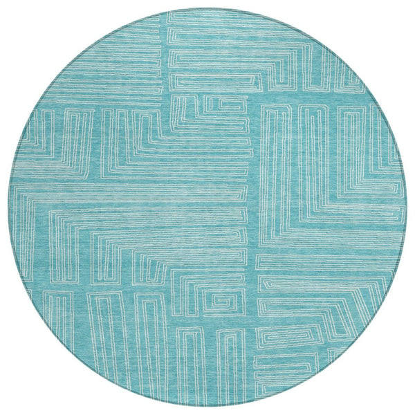HomeRoots 5' Refresh Your Space with a Stylish Turquoise and Ivory Geometric Washable Area Rug for Indoors Outdoors 8' Round 600866