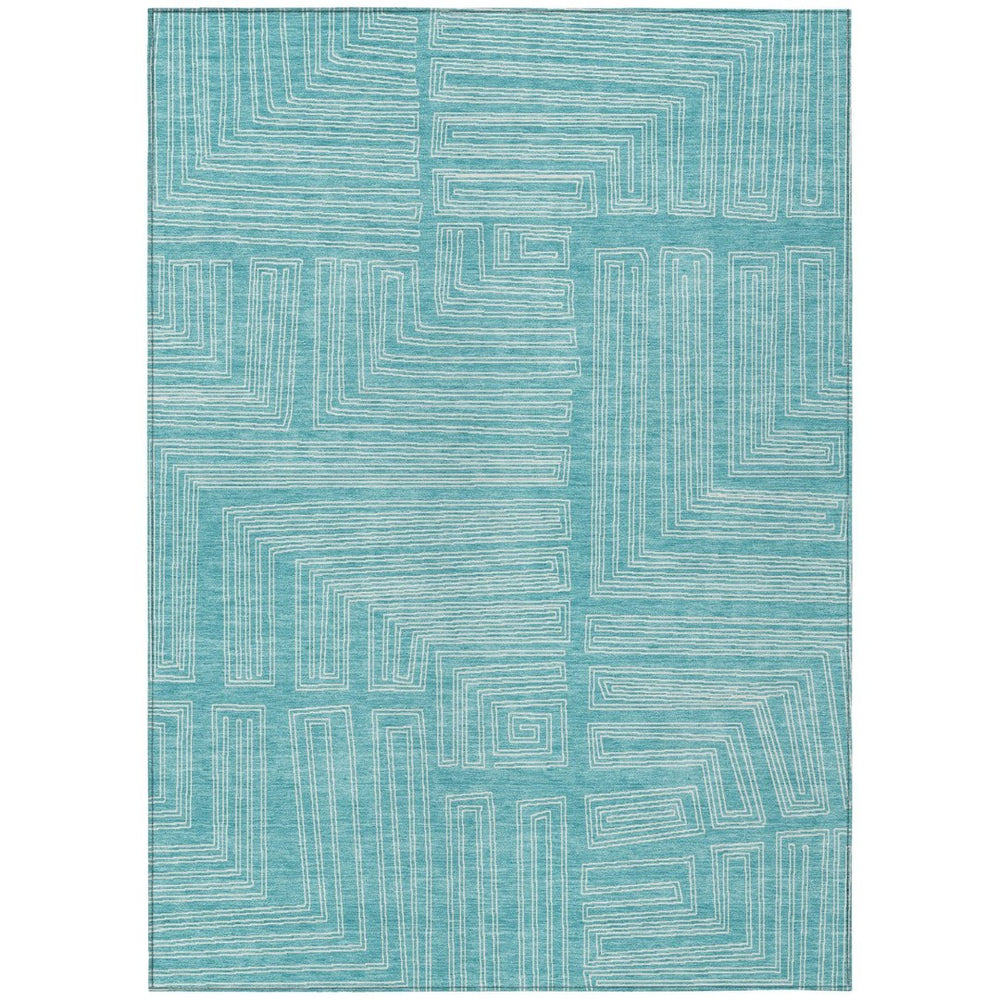 HomeRoots 9' X 12' Turquoise and Ivory Geometric Rug - Washable Indoor/Outdoor Area Rug for Modern Spaces 600868