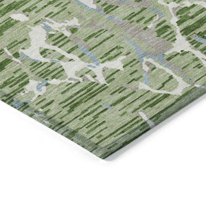 Homeroots 3' Striped Artichoke Green And Beige Washable Area Rug For Indoor And Outdoor Spaces 3' X 5' Polyester 600870