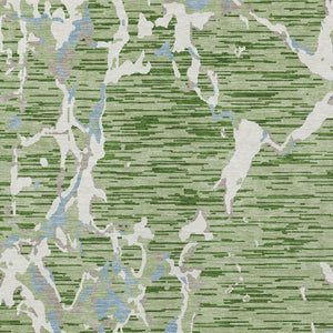 Homeroots 3' Striped Artichoke Green And Beige Washable Area Rug For Indoor And Outdoor Spaces 3' X 5' Polyester 600870