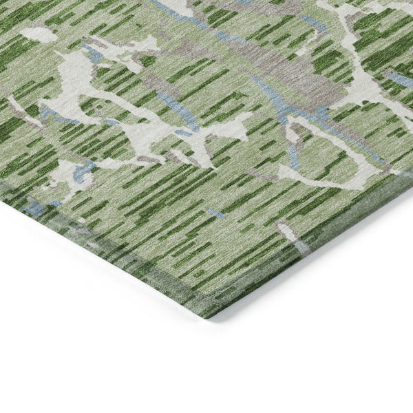Homeroots 3' Striped Artichoke Green And Beige Washable Area Rug For Indoor And Outdoor Spaces 5' X 8' Polyester 600871