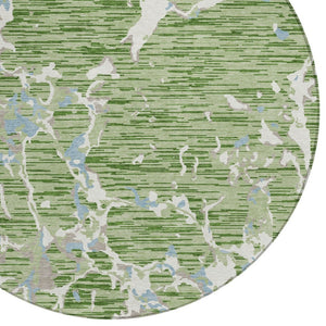 Homeroots 3' Striped Artichoke Green And Beige Washable Area Rug For Indoor And Outdoor Spaces 8' Round Polyester 600872