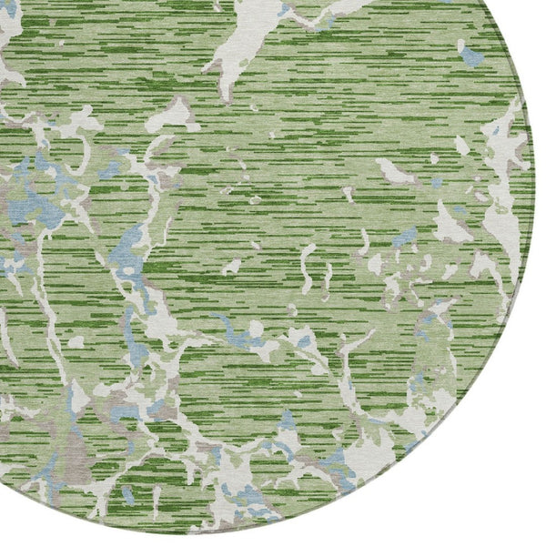 Homeroots 3' Striped Artichoke Green And Beige Washable Area Rug For Indoor And Outdoor Spaces 8' Round Polyester 600872