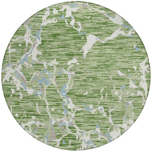 Homeroots 3' Striped Artichoke Green And Beige Washable Area Rug For Indoor And Outdoor Spaces 8' Round Polyester 600872