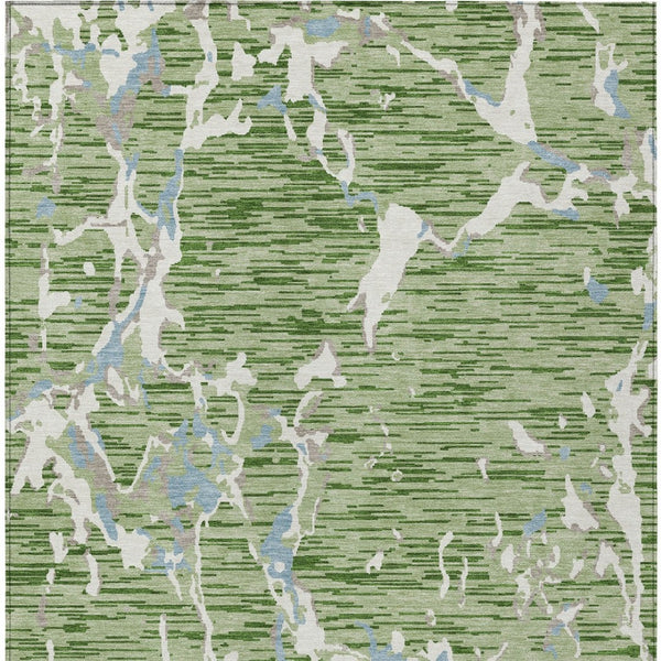 Homeroots 3' Striped Artichoke Green And Beige Washable Area Rug For Indoor And Outdoor Spaces 8' X 10' Polyester 600873