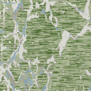 Homeroots 3' Striped Artichoke Green And Beige Washable Area Rug For Indoor And Outdoor Spaces 8' X 10' Polyester 600873