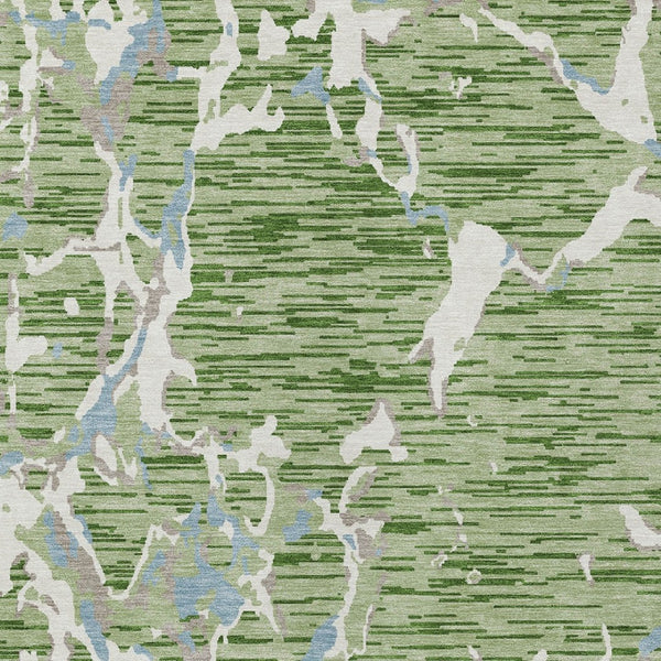 Homeroots 3' Striped Artichoke Green And Beige Washable Area Rug For Indoor And Outdoor Spaces 8' X 10' Polyester 600873
