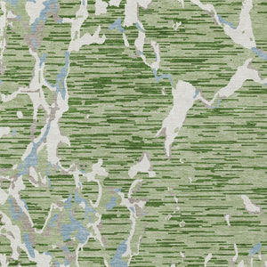 Homeroots 3' Striped Artichoke Green And Beige Washable Area Rug For Indoor And Outdoor Spaces 9' X 12' Polyester 600874