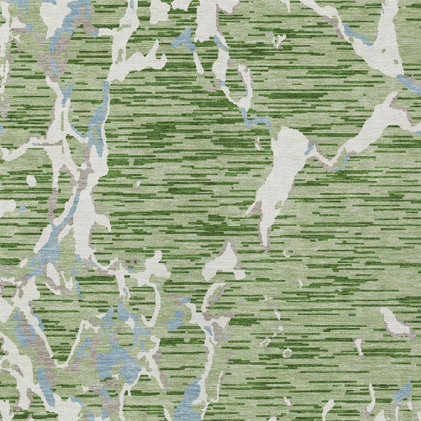 Homeroots 3' Striped Artichoke Green And Beige Washable Area Rug For Indoor And Outdoor Spaces 9' X 12' Polyester 600874