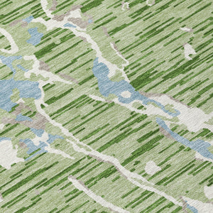 Homeroots 3' Striped Artichoke Green And Beige Washable Area Rug For Indoor And Outdoor Spaces 9' X 12' Polyester 600874