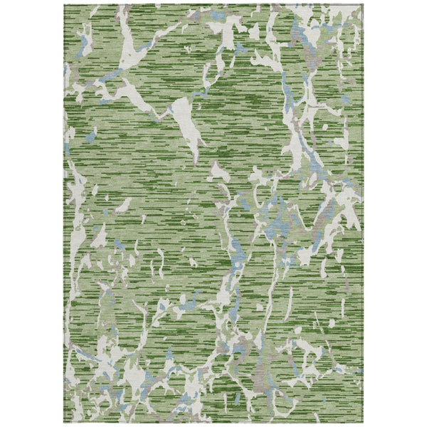 Homeroots 3' Striped Artichoke Green And Beige Washable Area Rug For Indoor And Outdoor Spaces 10' X 14' Polyester 600875