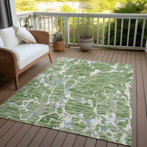 Homeroots 3' Striped Artichoke Green And Beige Washable Area Rug For Indoor And Outdoor Spaces 10' X 14' Polyester 600875