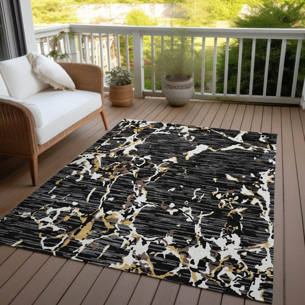 Homeroots 3' Striped Artichoke Green And Beige Washable Area Rug For Indoor And Outdoor Spaces 3' X 5' Polyester 600876