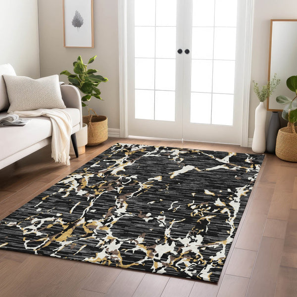 Homeroots 3' Striped Artichoke Green And Beige Washable Area Rug For Indoor And Outdoor Spaces 3' X 5' Polyester 600876