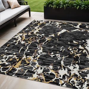 Homeroots 3' Striped Artichoke Green And Beige Washable Area Rug For Indoor And Outdoor Spaces 5' X 8' Polyester 600877