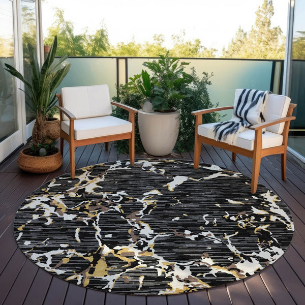 Homeroots 3' Striped Artichoke Green And Beige Washable Area Rug For Indoor And Outdoor Spaces 8' Round Polyester 600878