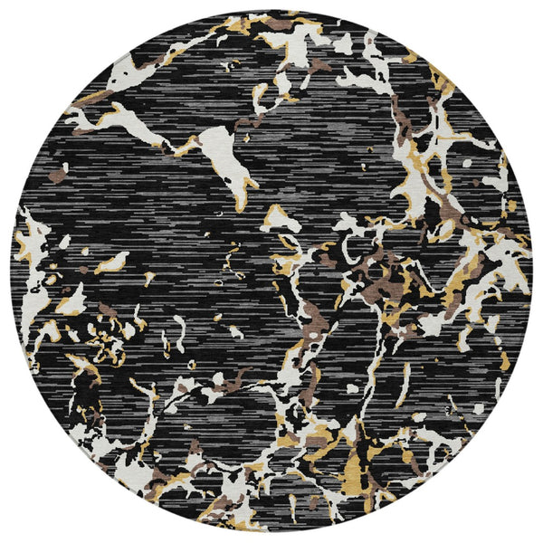 Homeroots 3' Striped Artichoke Green And Beige Washable Area Rug For Indoor And Outdoor Spaces 8' Round Polyester 600878