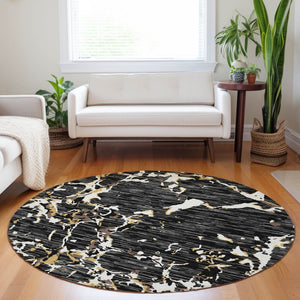 Homeroots 3' Striped Artichoke Green And Beige Washable Area Rug For Indoor And Outdoor Spaces 8' Round Polyester 600878