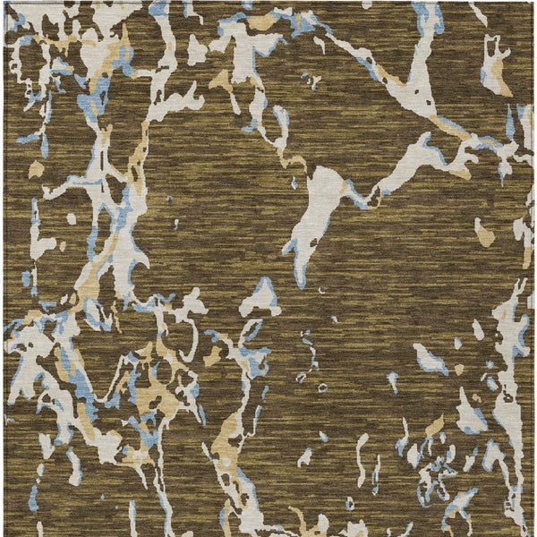 Homeroots 3' Striped Artichoke Green And Beige Washable Area Rug For Indoor And Outdoor Spaces 5' X 8' Polyester 600889