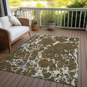 Homeroots 3' Striped Artichoke Green And Beige Washable Area Rug For Indoor And Outdoor Spaces 5' X 8' Polyester 600889