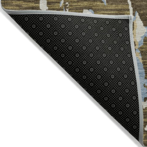 Homeroots 3' Striped Artichoke Green And Beige Washable Area Rug For Indoor And Outdoor Spaces 5' X 8' Polyester 600889