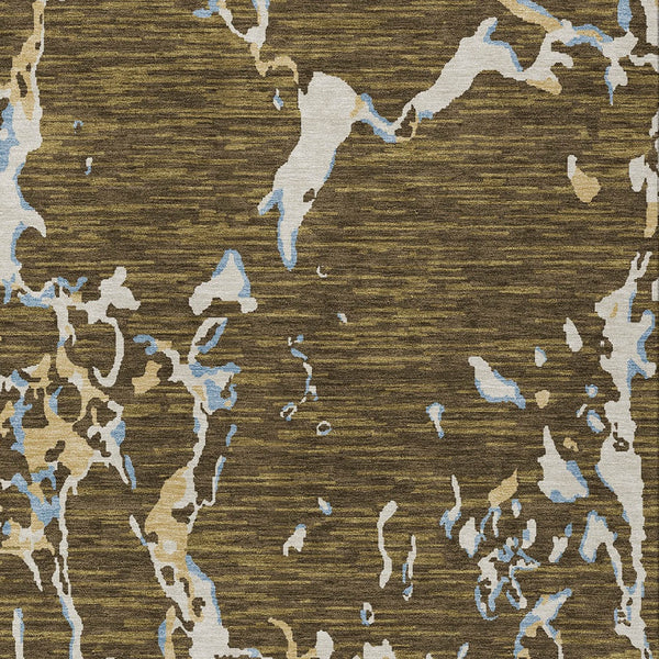 Homeroots 3' Striped Artichoke Green And Beige Washable Area Rug For Indoor And Outdoor Spaces 5' X 8' Polyester 600889