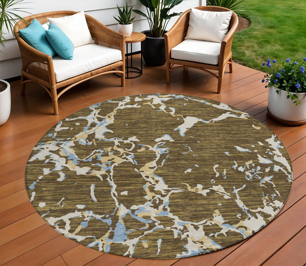 Homeroots 3' Striped Artichoke Green And Beige Washable Area Rug For Indoor And Outdoor Spaces 8' Round Polyester 600890
