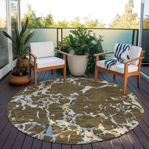 Homeroots 3' Striped Artichoke Green And Beige Washable Area Rug For Indoor And Outdoor Spaces 8' Round Polyester 600890