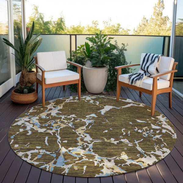 Homeroots 3' Striped Artichoke Green And Beige Washable Area Rug For Indoor And Outdoor Spaces 8' Round Polyester 600890