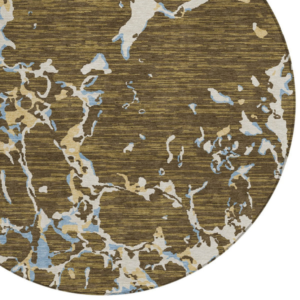 Homeroots 3' Striped Artichoke Green And Beige Washable Area Rug For Indoor And Outdoor Spaces 8' Round Polyester 600890