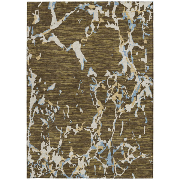 Homeroots 3' Striped Artichoke Green And Beige Washable Area Rug For Indoor And Outdoor Spaces 8' X 10' Polyester 600891