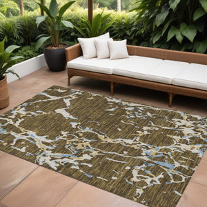 Homeroots 3' Striped Artichoke Green And Beige Washable Area Rug For Indoor And Outdoor Spaces 9' X 12' Polyester 600892