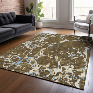 Homeroots 3' Striped Artichoke Green And Beige Washable Area Rug For Indoor And Outdoor Spaces 10' X 14' Polyester 600893