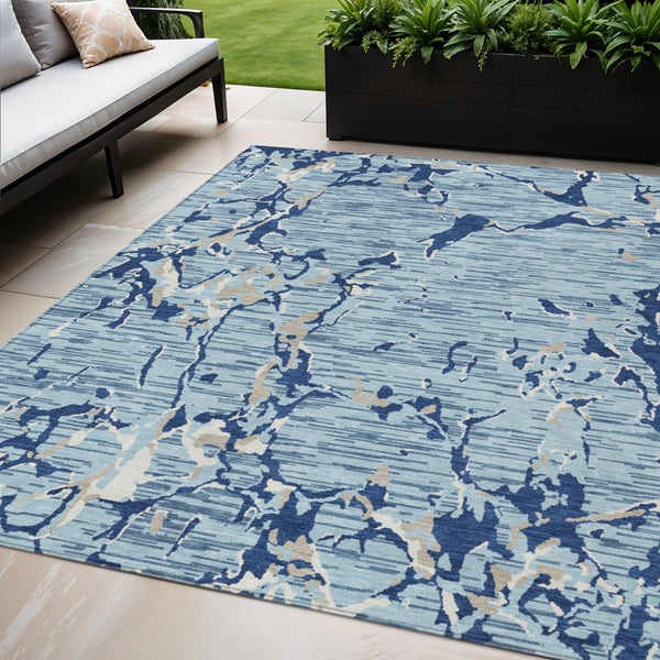 Homeroots 3' Striped Artichoke Green And Beige Washable Area Rug For Indoor And Outdoor Spaces 5' X 8' Polyester 600895