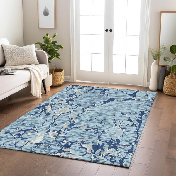 Homeroots 3' Striped Artichoke Green And Beige Washable Area Rug For Indoor And Outdoor Spaces 5' X 8' Polyester 600895