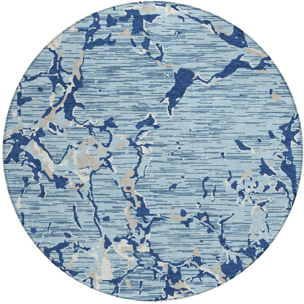 Homeroots 3' Striped Artichoke Green And Beige Washable Area Rug For Indoor And Outdoor Spaces 8' Round Polyester 600896