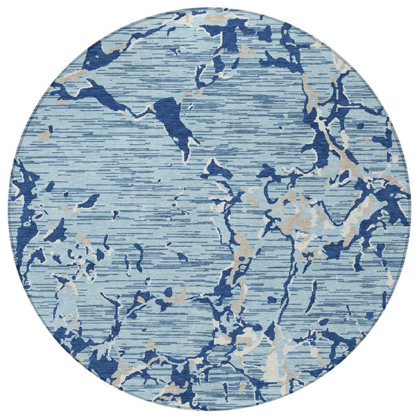 Homeroots 3' Striped Artichoke Green And Beige Washable Area Rug For Indoor And Outdoor Spaces 8' Round Polyester 600896