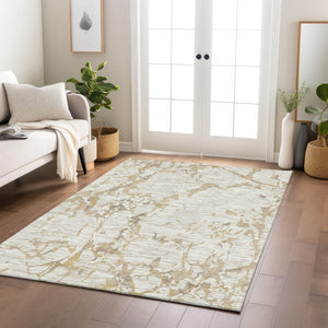 Homeroots 3' Striped Artichoke Green And Beige Washable Area Rug For Indoor And Outdoor Spaces 3' X 5' Polyester 600906