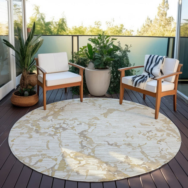 Homeroots 3' Striped Artichoke Green And Beige Washable Area Rug For Indoor And Outdoor Spaces 8' Round Polyester 600908