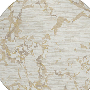 Homeroots 3' Striped Artichoke Green And Beige Washable Area Rug For Indoor And Outdoor Spaces 8' Round Polyester 600908