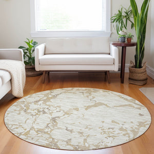 Homeroots 3' Striped Artichoke Green And Beige Washable Area Rug For Indoor And Outdoor Spaces 8' Round Polyester 600908