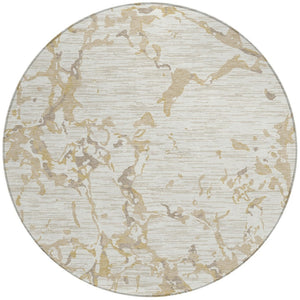 Homeroots 3' Striped Artichoke Green And Beige Washable Area Rug For Indoor And Outdoor Spaces 8' Round Polyester 600908