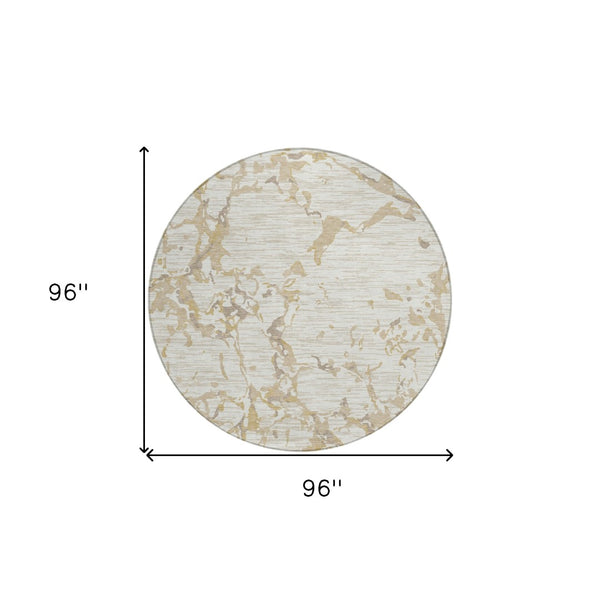 Homeroots 3' Striped Artichoke Green And Beige Washable Area Rug For Indoor And Outdoor Spaces 8' Round Polyester 600908