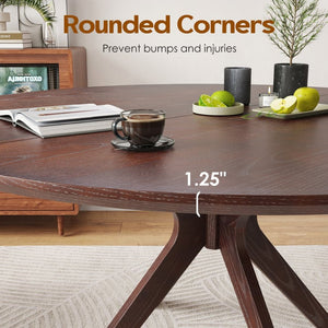 English Elm 47" Round Wood Dining Table Seats Six with Industrial Metal Base for Modern Homes T3623P437354