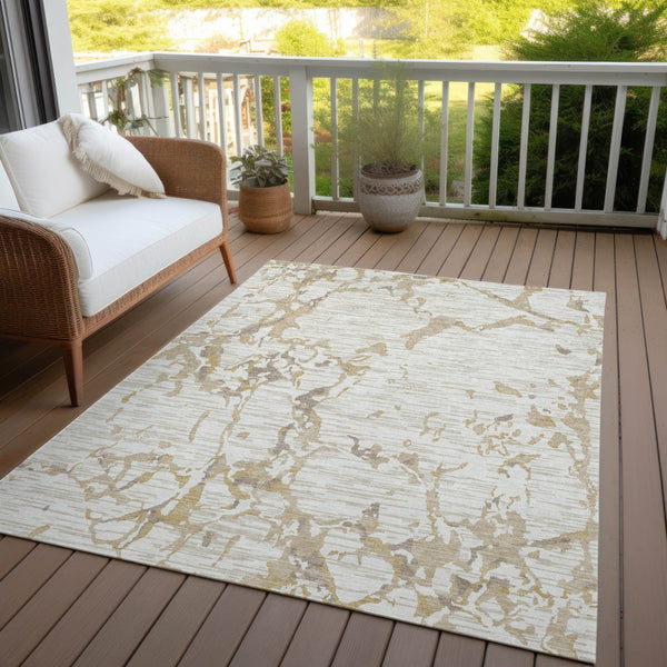 Homeroots 3' Striped Artichoke Green And Beige Washable Area Rug For Indoor And Outdoor Spaces 10' X 14' Polyester 600911